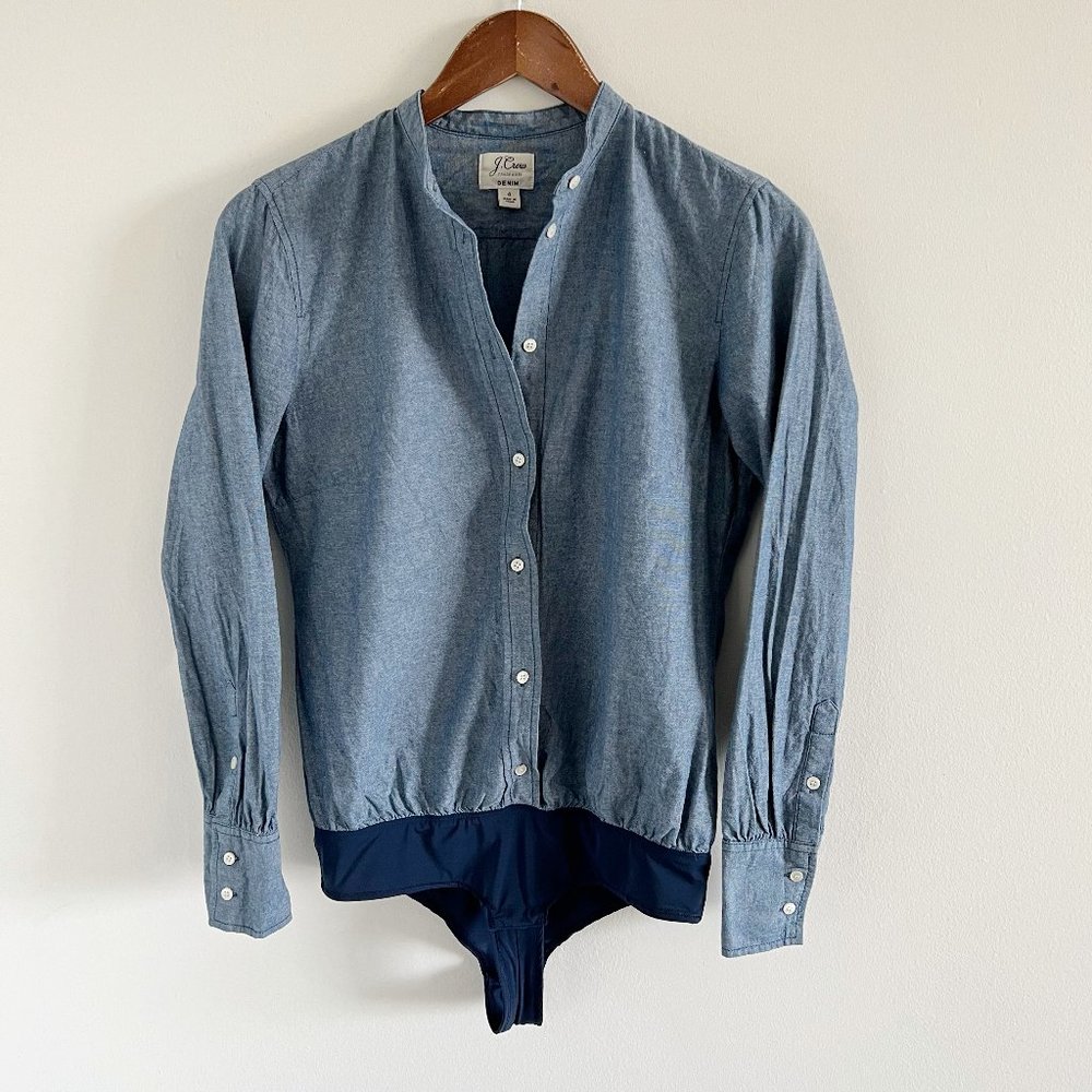 J. Crew Chambray Button Down Shirt Blouse Bodysuit Top 4 Blue